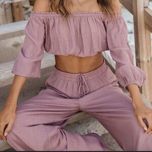 Lulus Grab Your Passport Mauve Two-Piece Swim Cover-Up Jumpsuit
